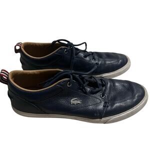 Lacoste Bayliss VULC PRM Leather Lace Up Sneakers Men's Size 8.5 Shoes Navy Blue